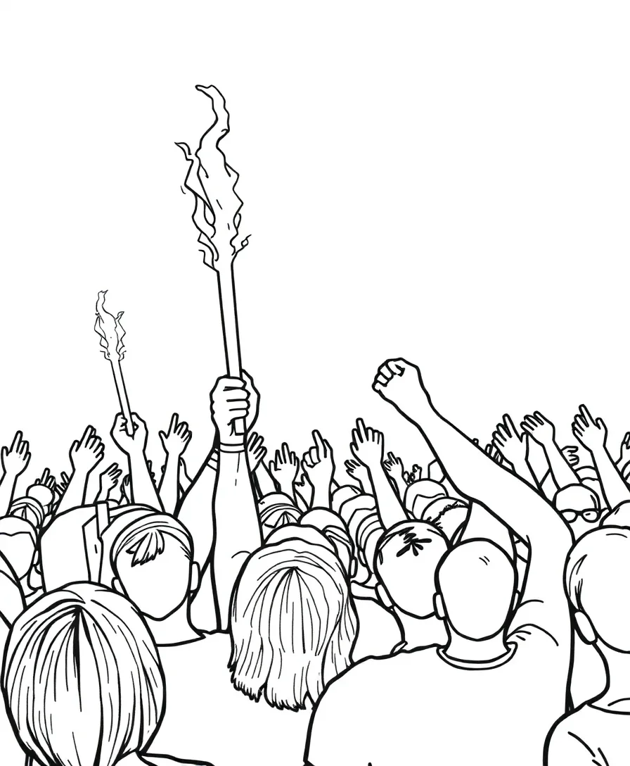 Line art of a concert crowd with light sticks raised high