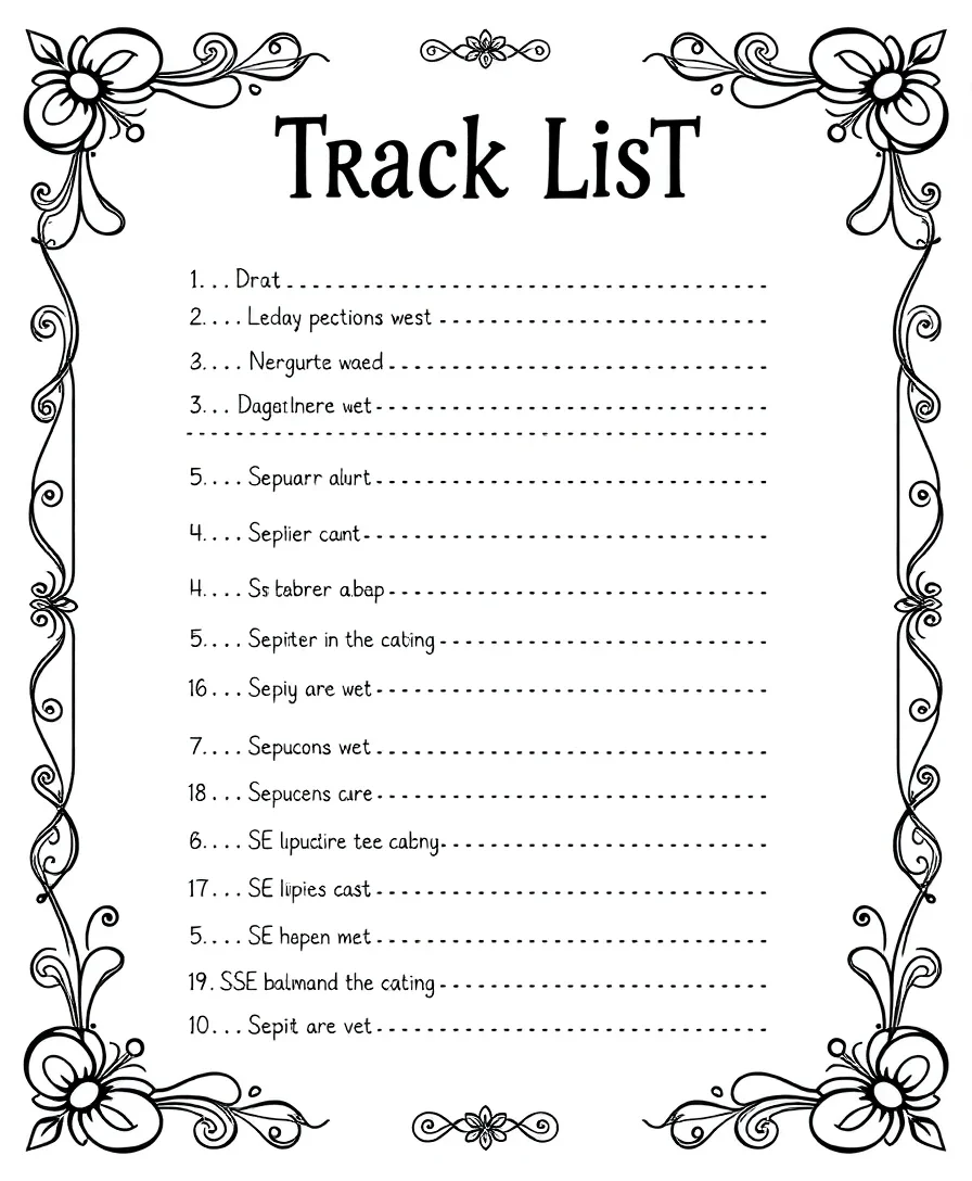 Line art of a track list with decorative borders
