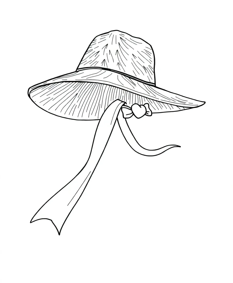 Line art of Luffy's iconic straw hat with ribbon details