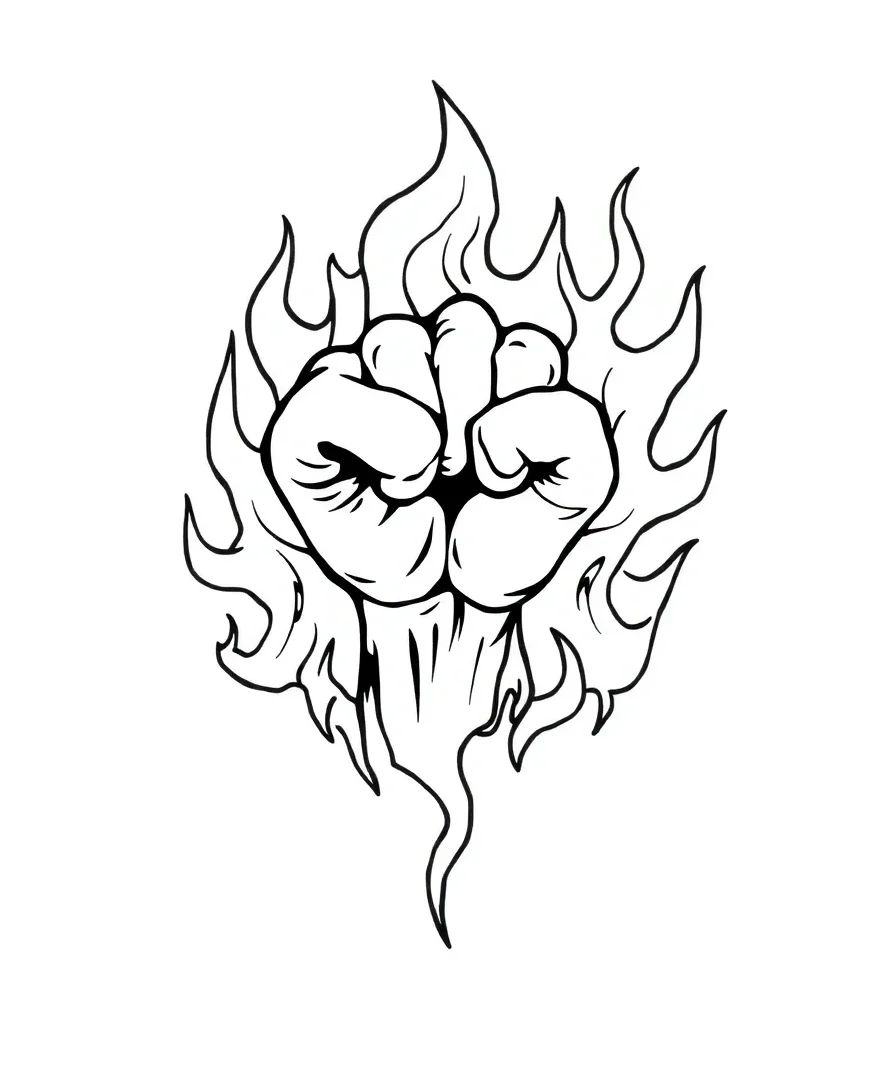 Dynamic line art of Ace's Fire Fist with flames