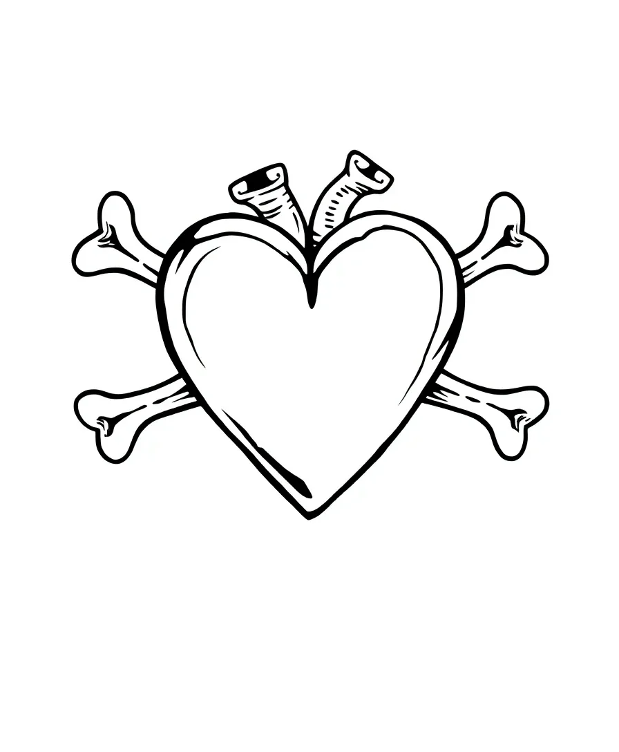 Striking line art of a heart-shaped pirate emblem