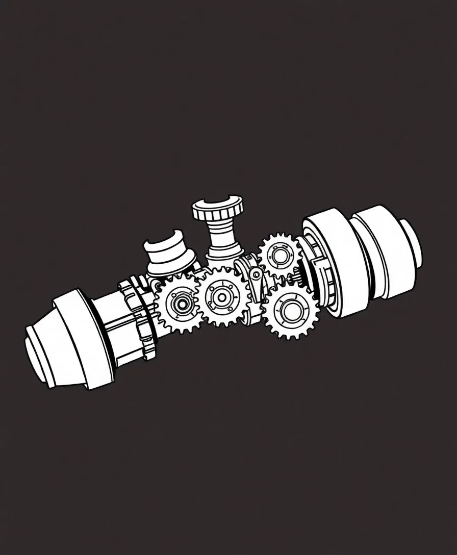 Detailed line art of a mechanical arm with gears