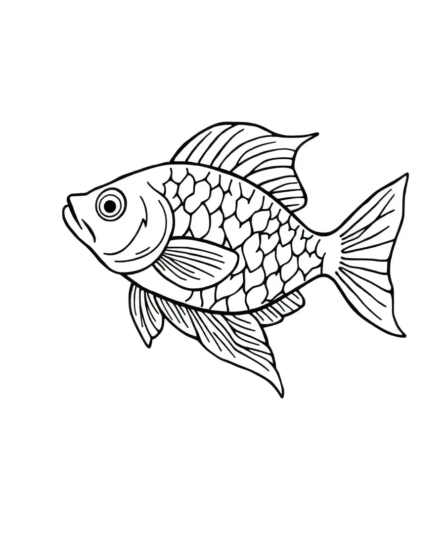 Artistic line art of a fishman tattoo with intricate patterns