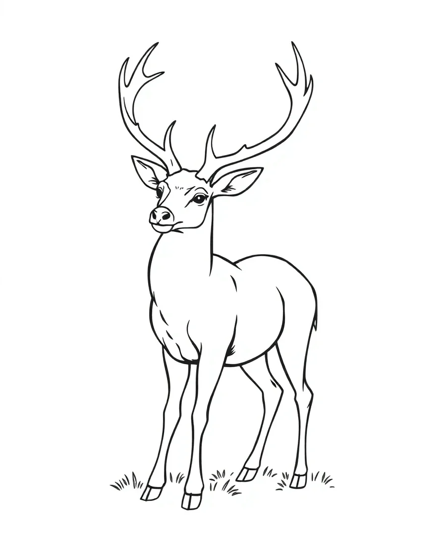 Line art of a graceful deer with intricate antlers