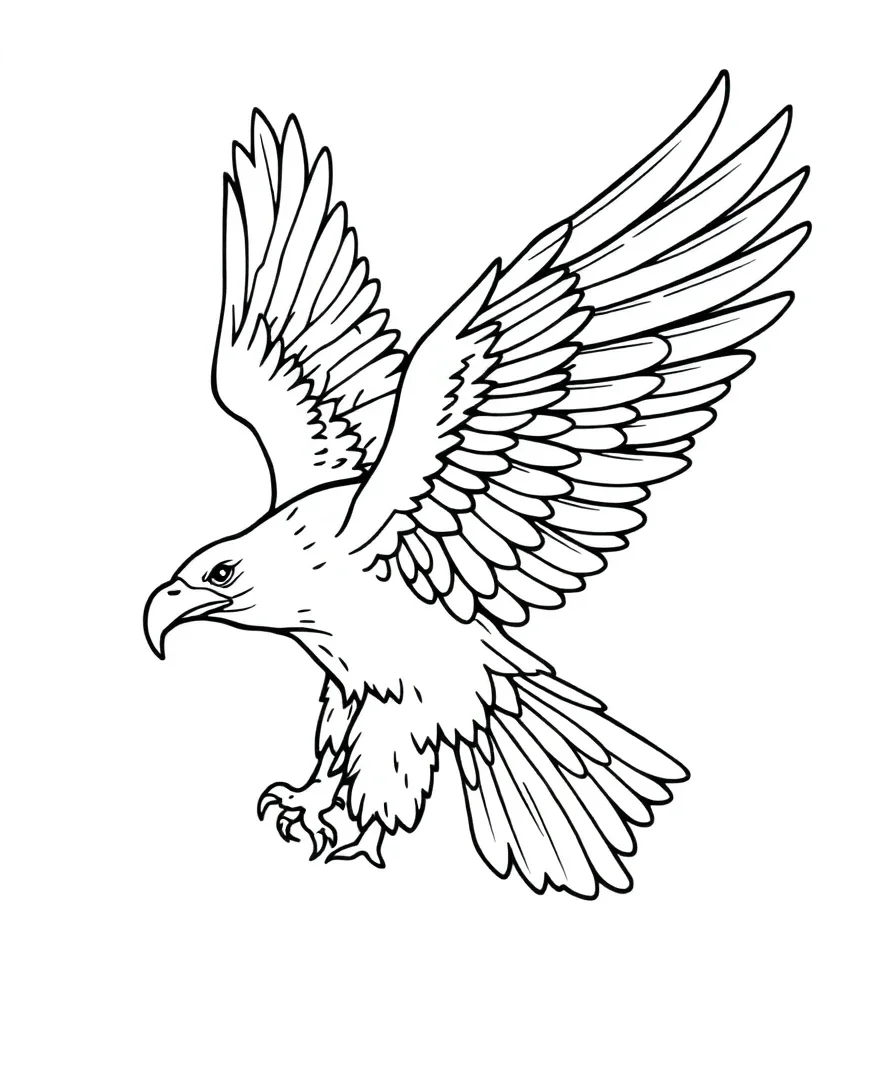 Black and white line art of a majestic eagle with intricate details