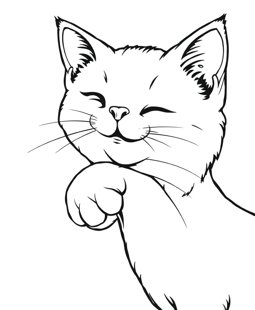 Line art of a curious cat with sleek lines and detailed whiskers