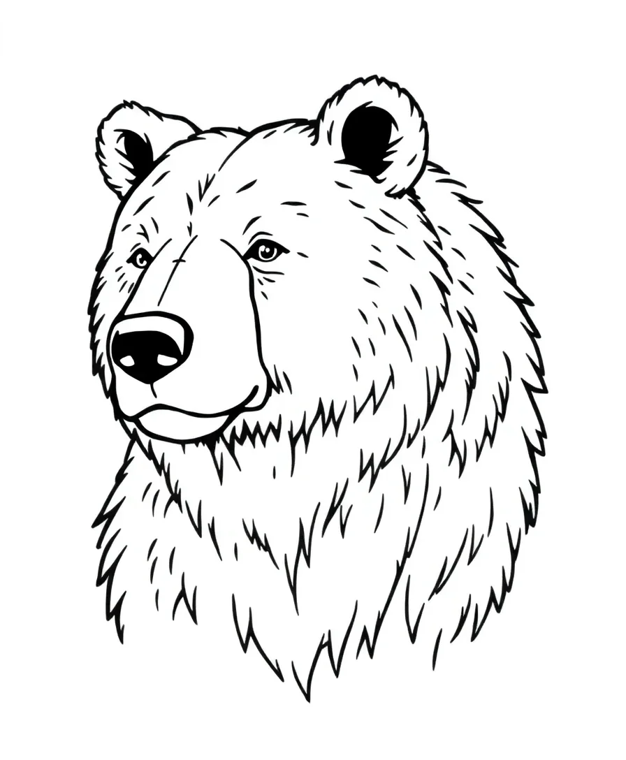 Line art of a strong bear with bold outlines and intricate details