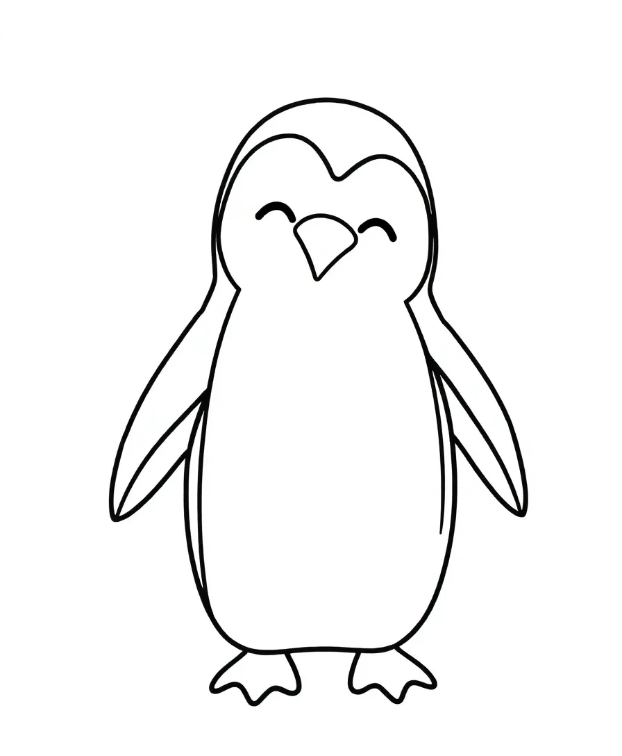 Line art of a cheerful penguin with bold outlines