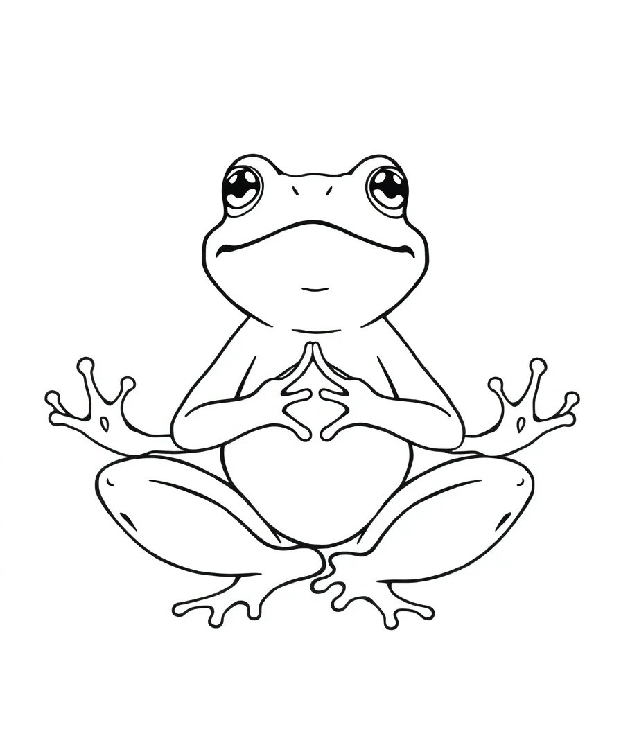 Line art of a zen meditative frog