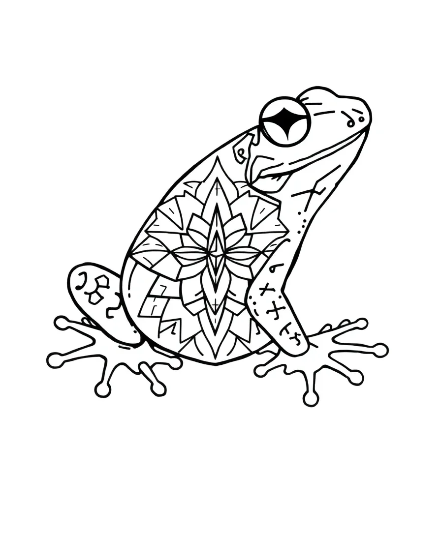 Line art of a frog with geometric patterns