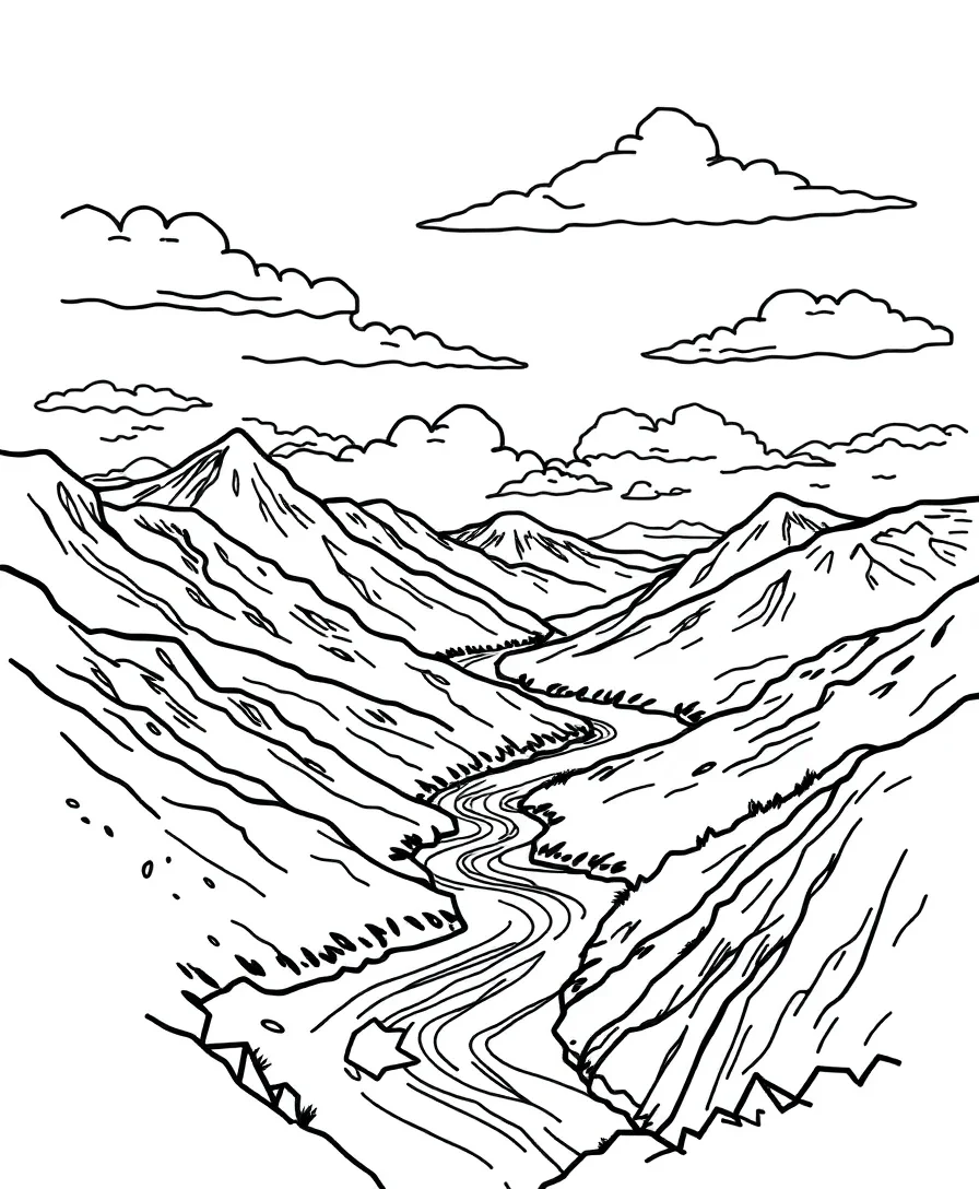 Line art of serene landscapes with nature elements