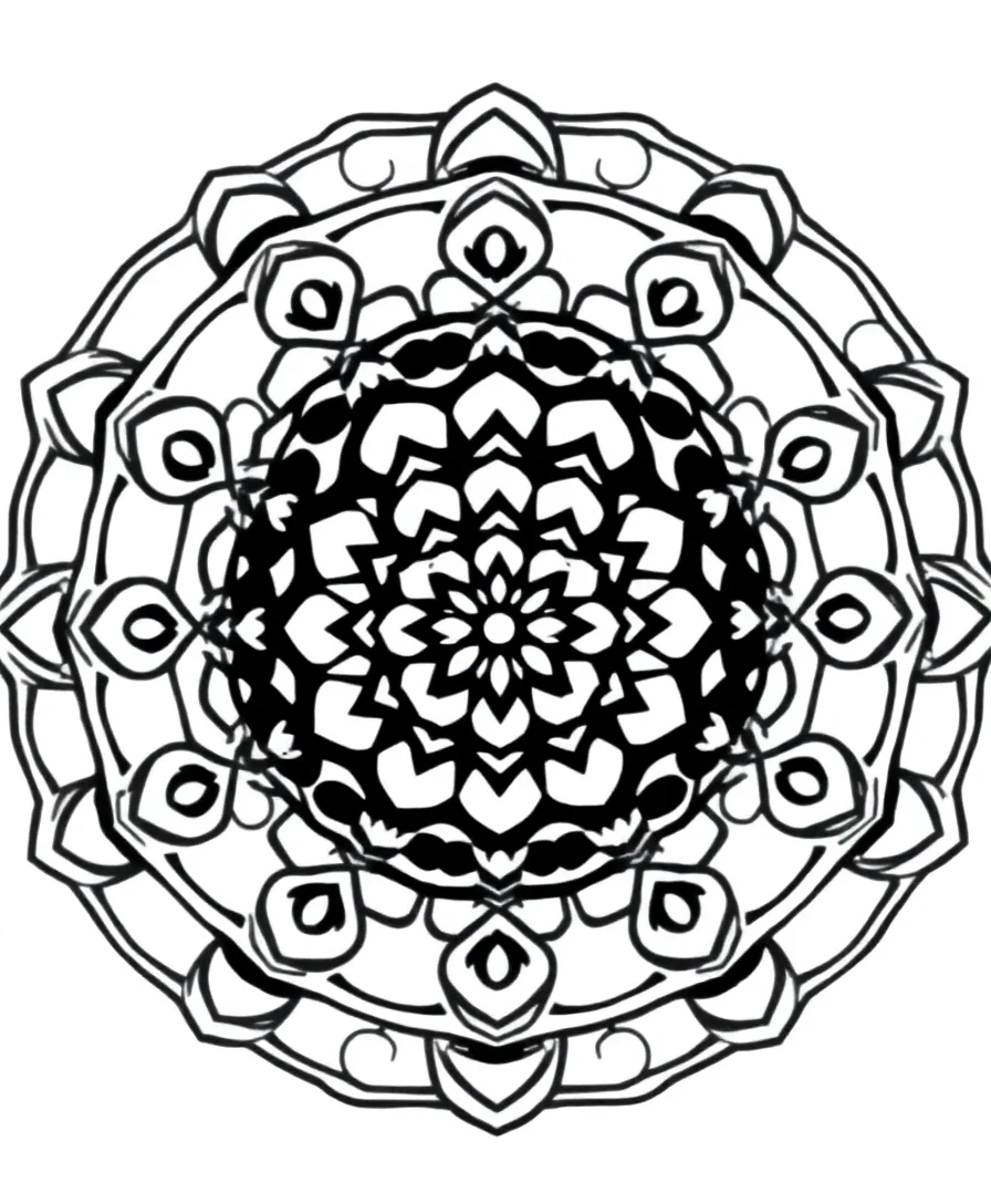 Line art of a mandala with geometric patterns