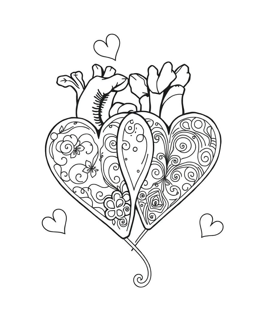 Line art of romantic intertwined hearts