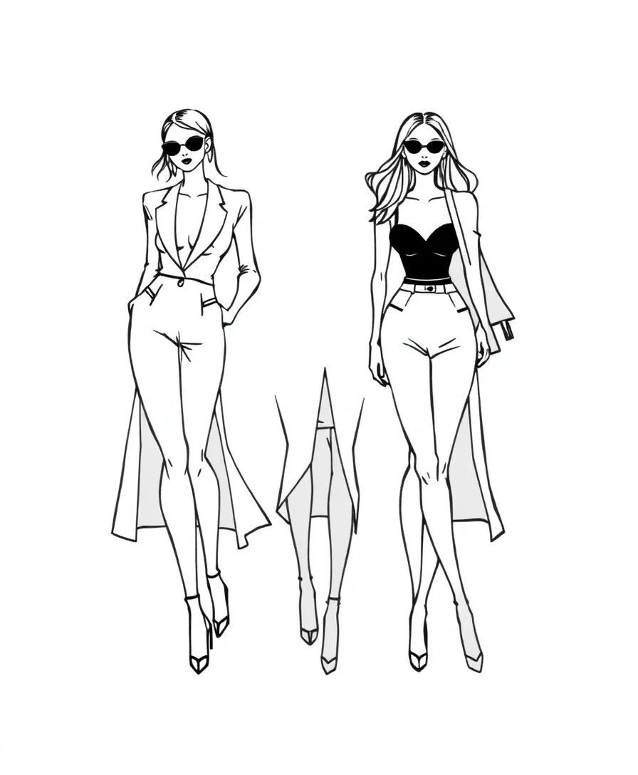 Line art of elegant fashion sketches