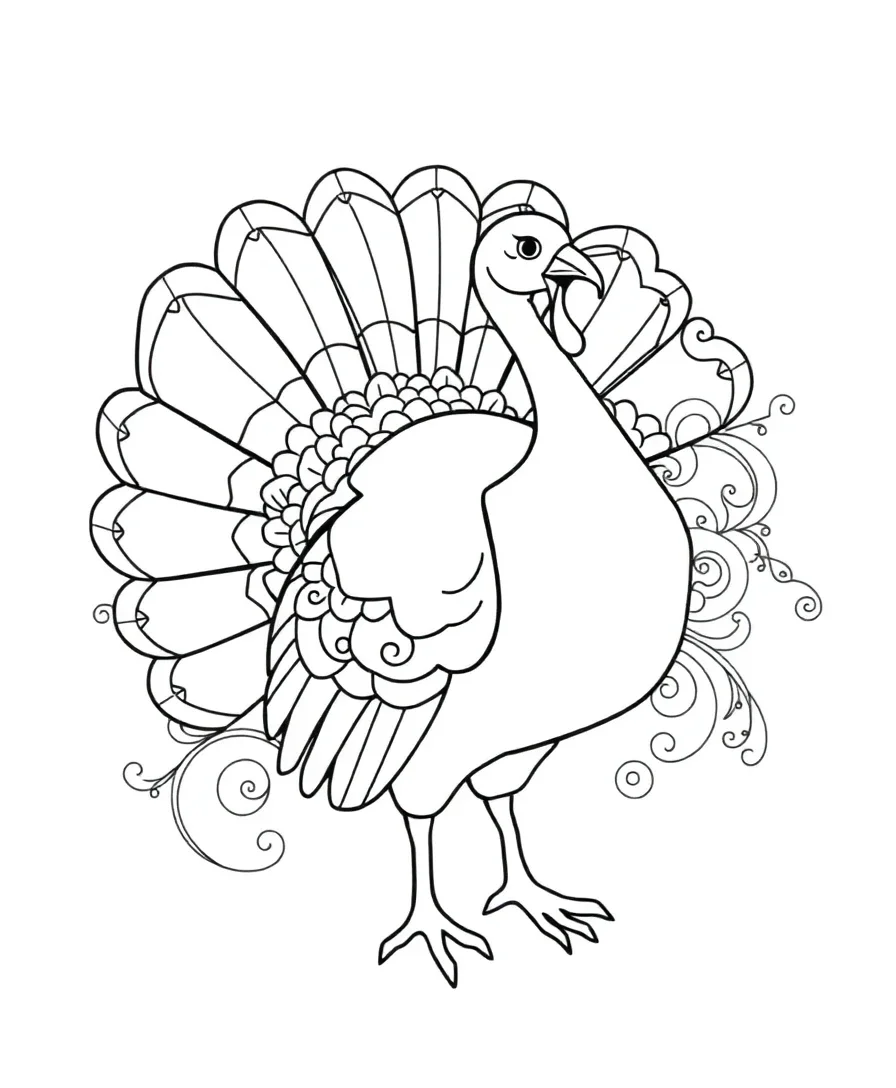 Art Nouveau inspired turkey line art.
