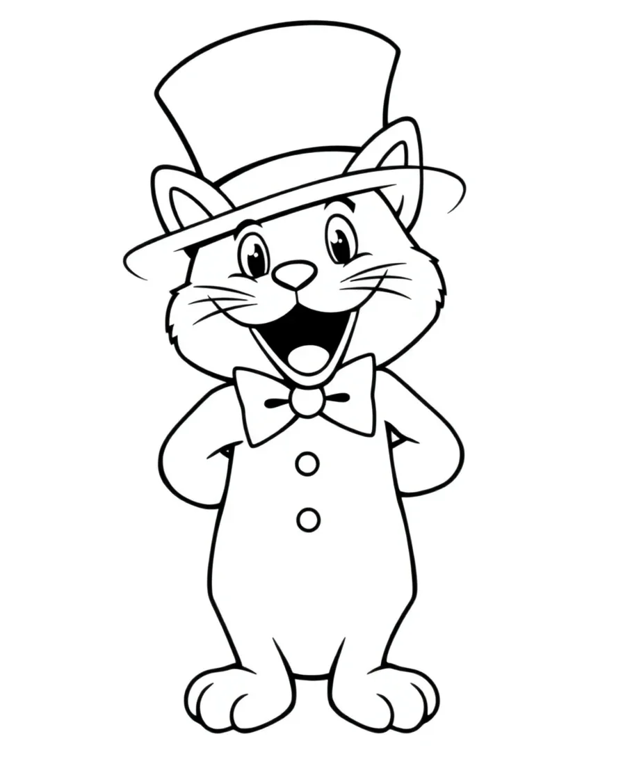 Line art of Tuxedo Sam with a bow tie