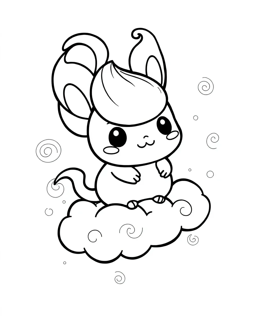 Line art of Cinnamoroll on a cloud