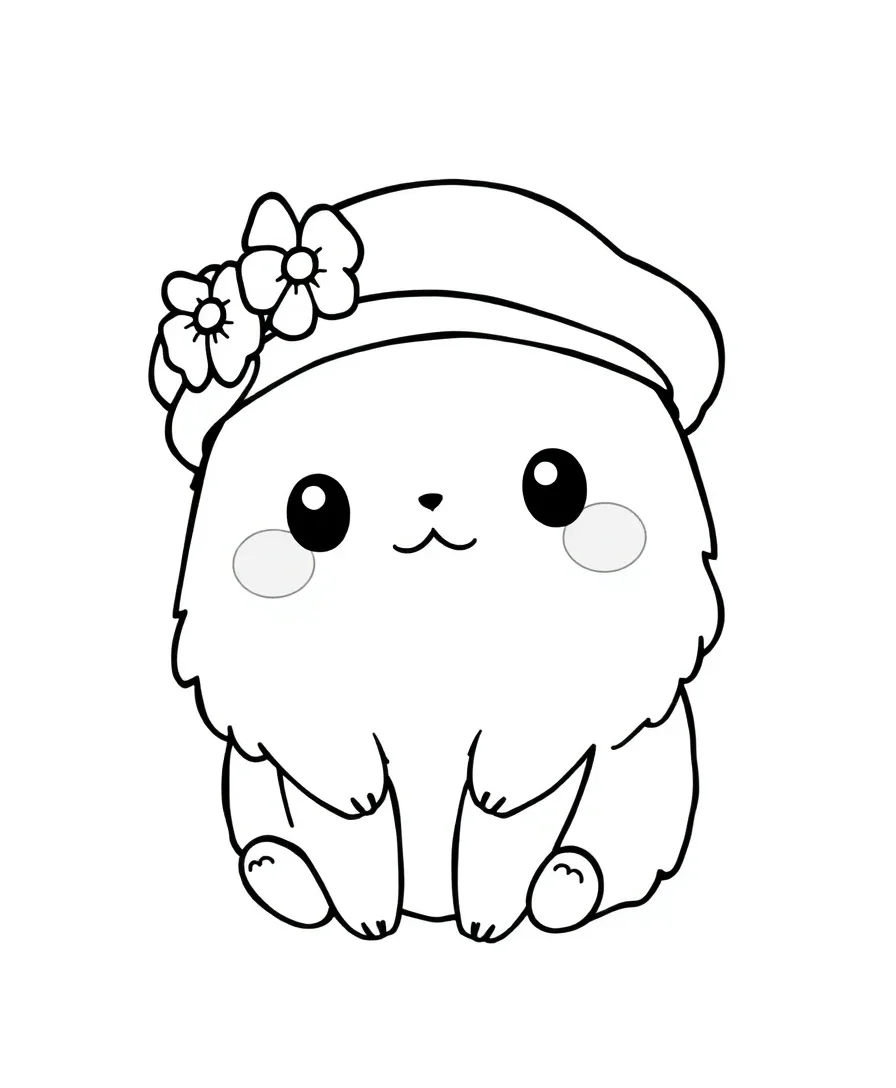 Line art of Pompompurin with a beret