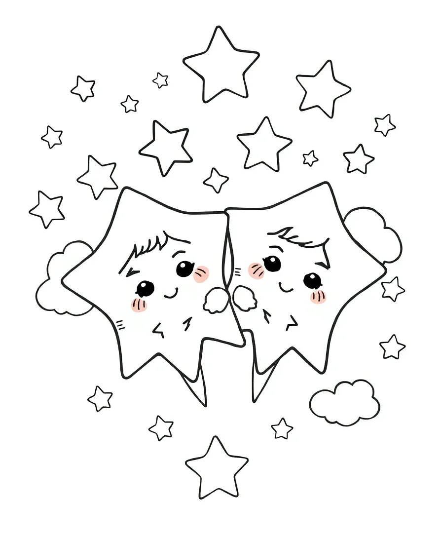 Line art of Little Twin Stars with celestial elements