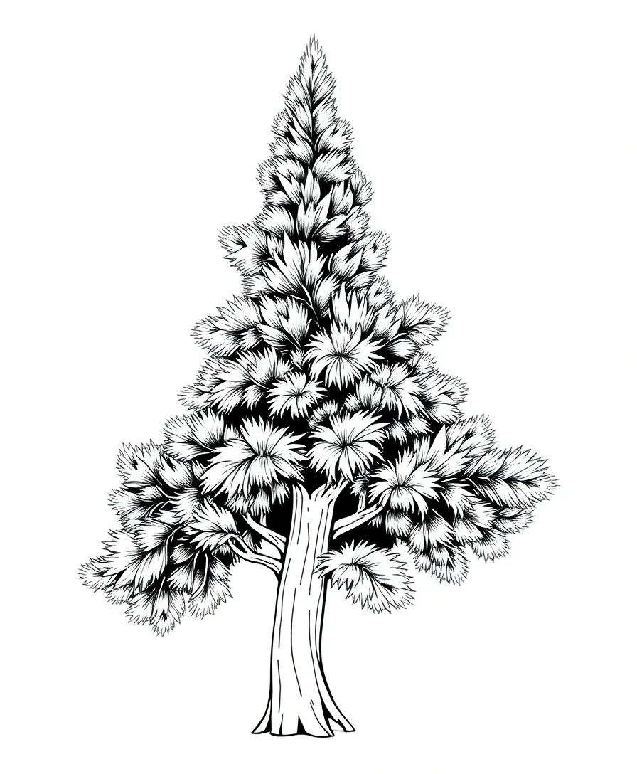 Line art of an elegant cypress tree with clean lines