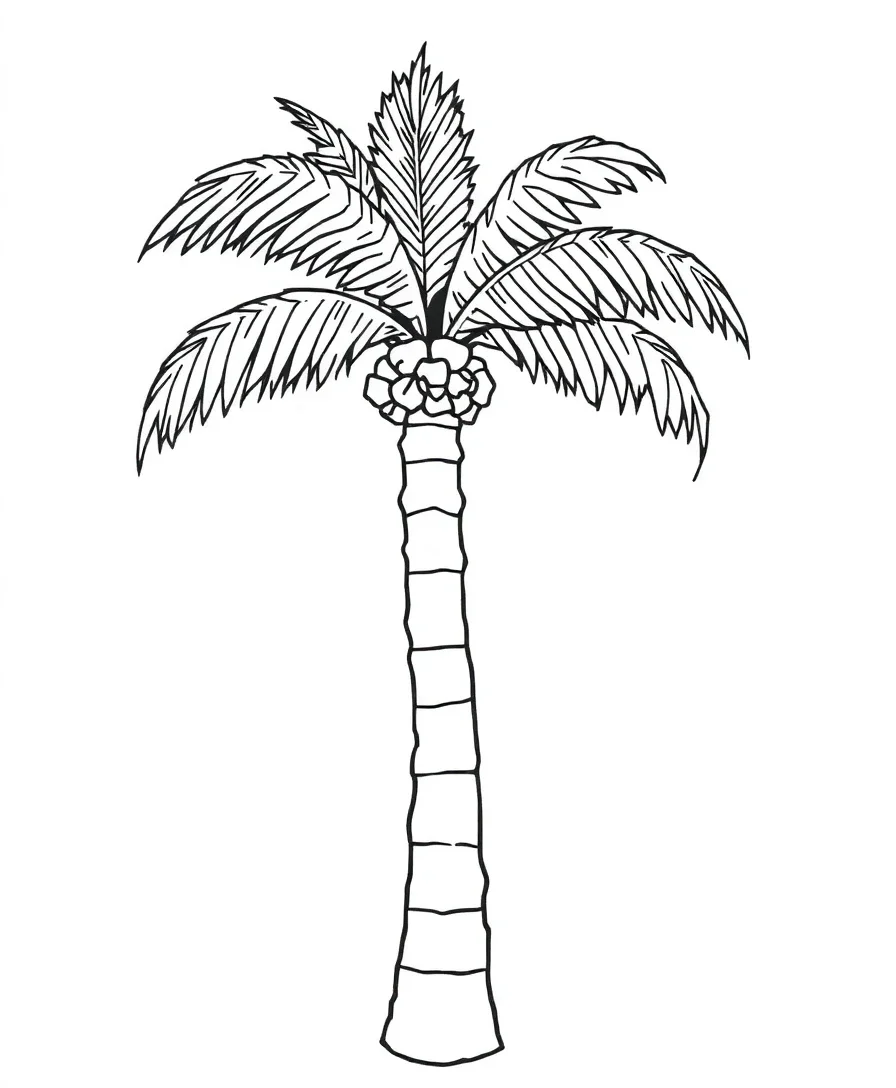 Line art of a serene palm tree with bold outlines