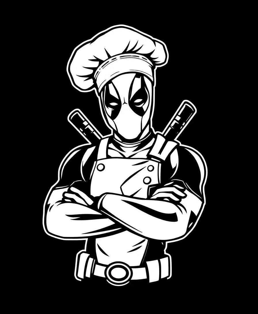 Culinary-themed Deadpool as a chef, offering a playful coloring option