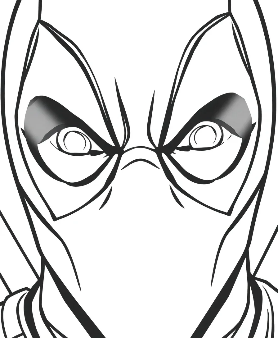 Detailed close-up of Deadpool's mask, great for focused coloring