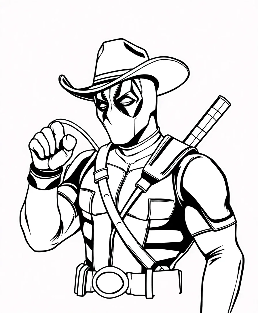 Western-themed Deadpool in cowboy attire, ideal for creative coloring