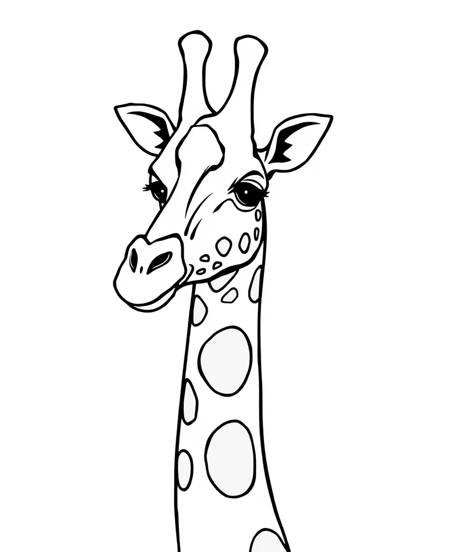 Line art of a gentle giraffe with striking spots