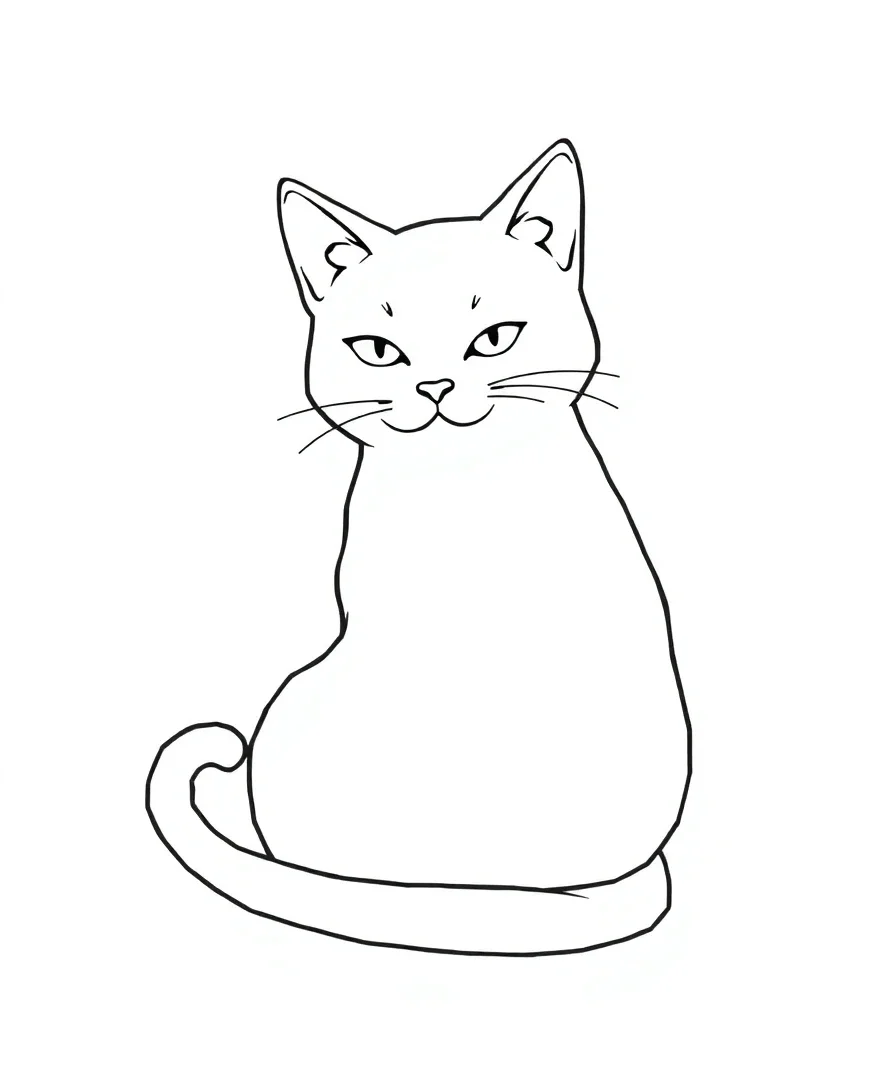 Line art of a cute cat with smooth curves