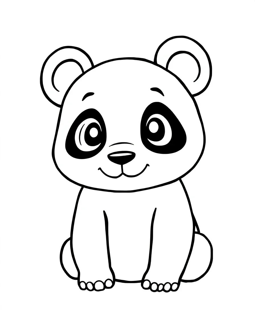 Line art of a lovable panda with bold outlines