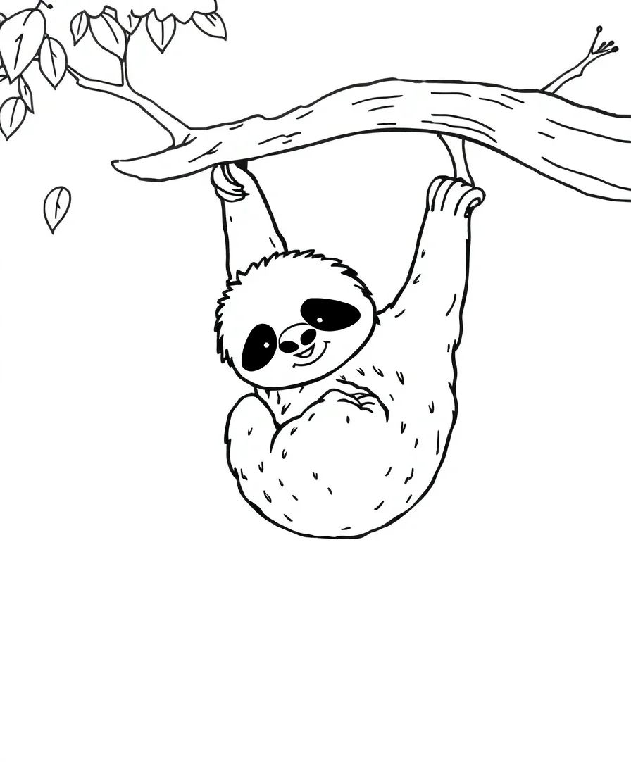 Line art of a sweet sloth with gentle lines
