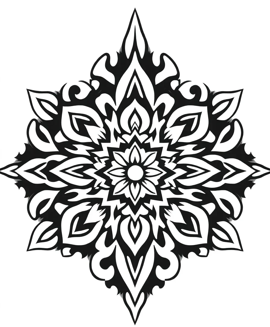 Tribal patterns featuring bold lines and symmetrical forms, ideal for coloring
