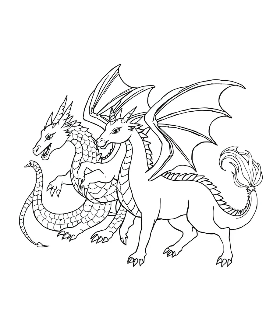 Fantasy creatures such as dragons and unicorns featuring detailed scales and bold outlines