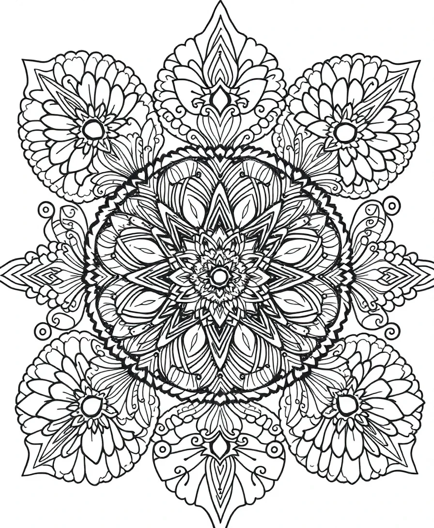 Zentangle inspired art with intricate patterns and detailed line work for a creative coloring experience
