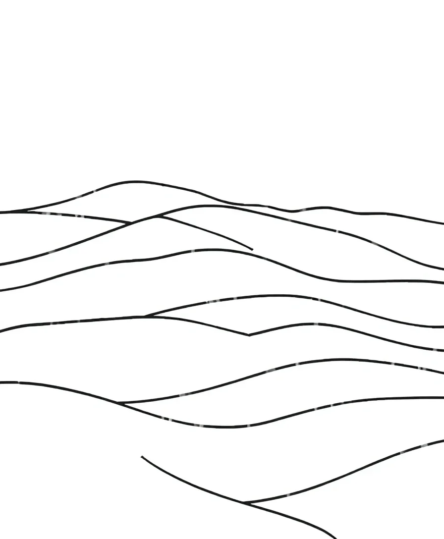 Line art of rolling hills with clean and gentle curves