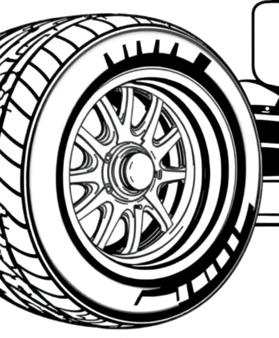 Intricate design of an F1 wheel with detailed treads