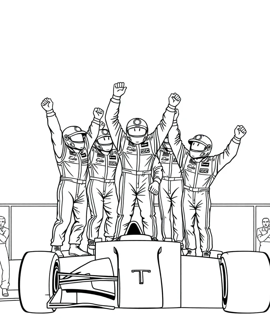 Celebratory podium scene with F1 drivers and clean lines