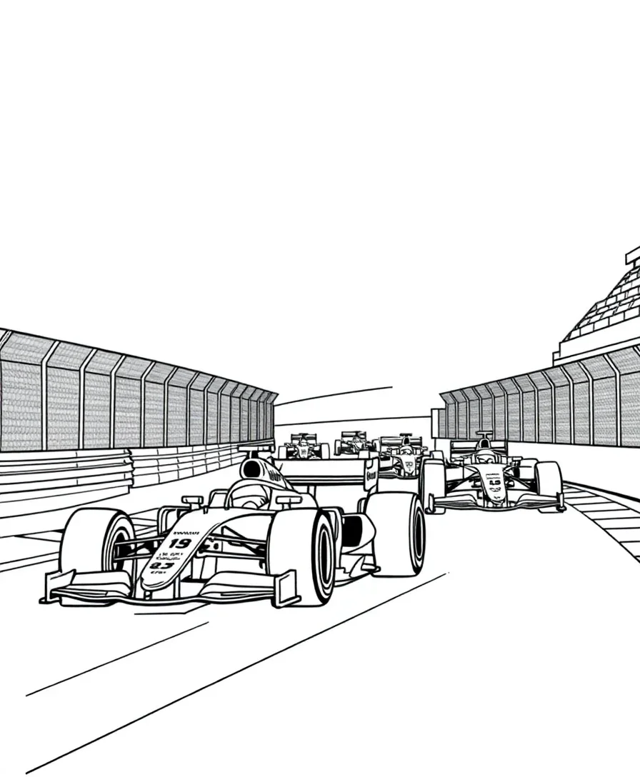 Dynamic trackside view with F1 cars in motion