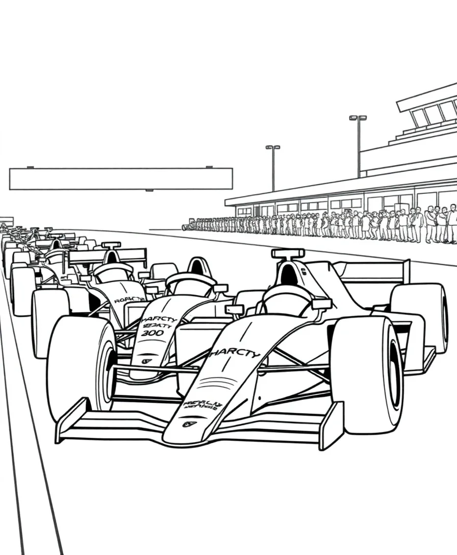 Anticipatory start line scene with F1 cars and clean lines