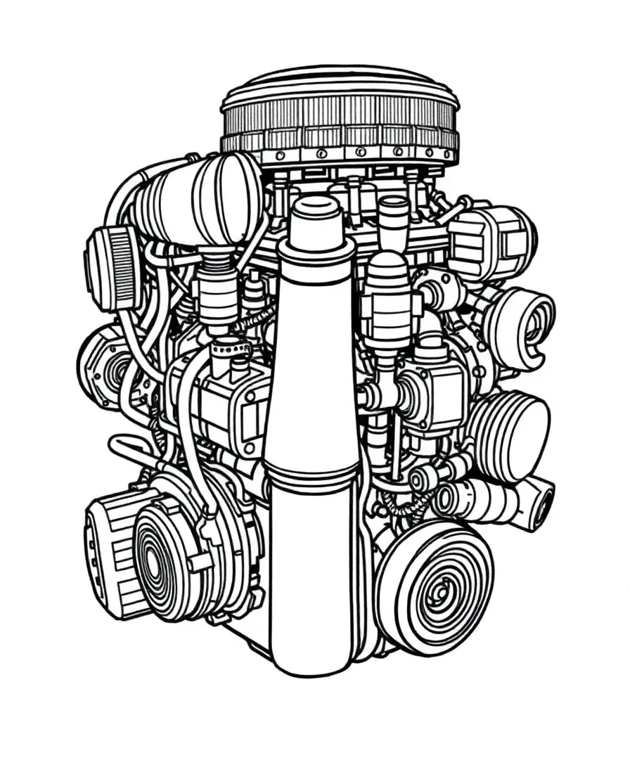 Intricate F1 engine design with detailed mechanical parts