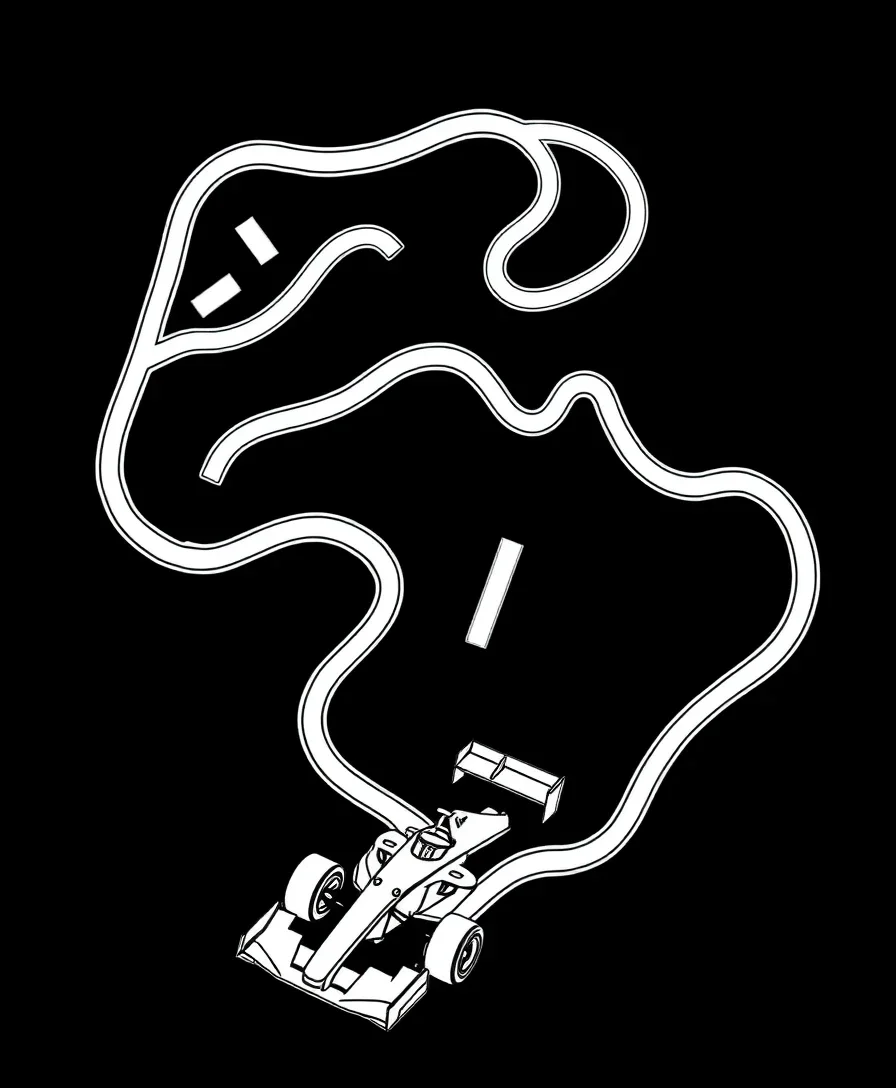Intricate layout of an F1 race circuit with bold outlines