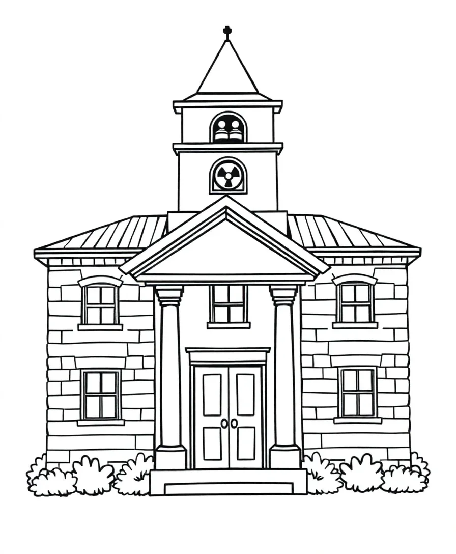Outline of a classic schoolhouse with a bell tower