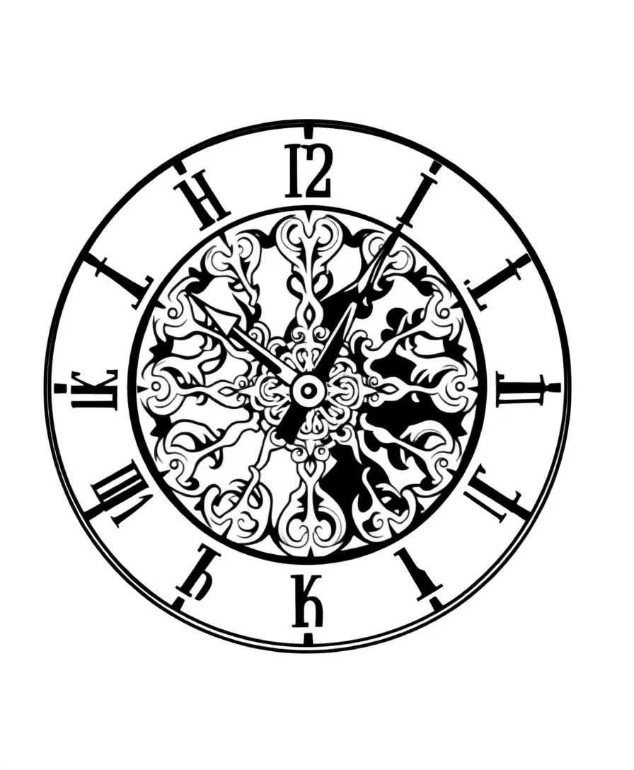 Line art of a clock with bold outlines