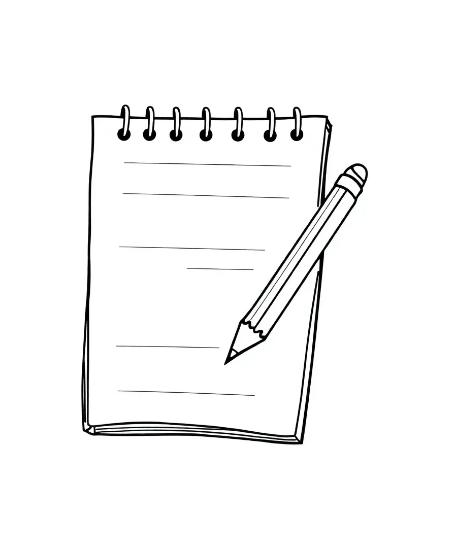 Line art of a notebook with a pencil