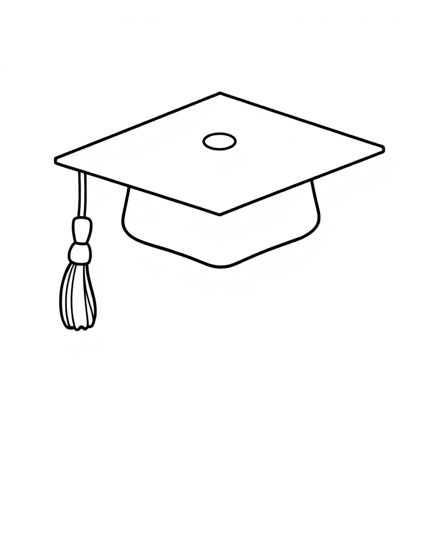Outline of a graduation cap with a tassel