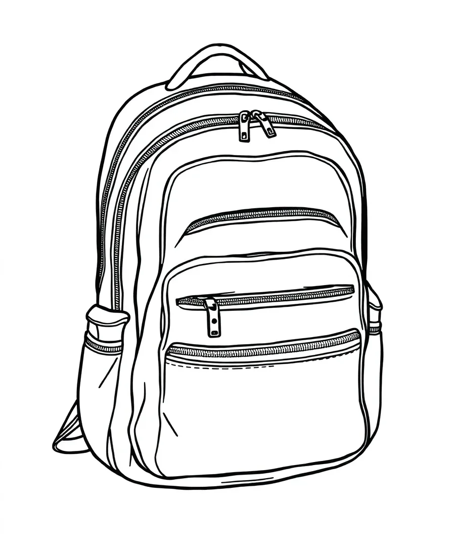 Line art of a backpack with compartments
