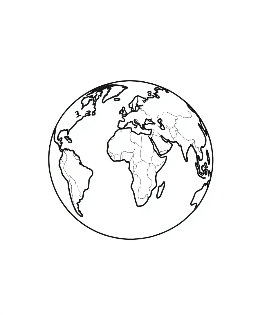 Line art of a globe with continents