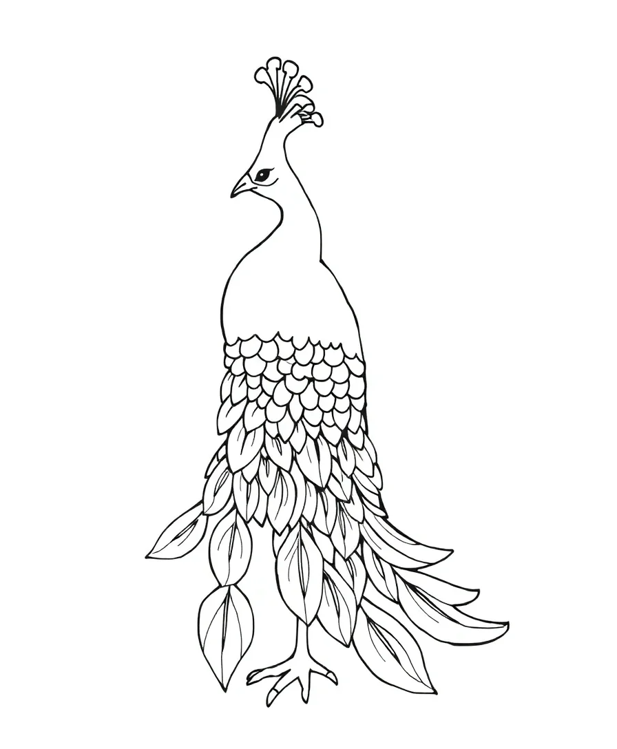 A detailed peacock with an elaborate tail, ideal for coloring