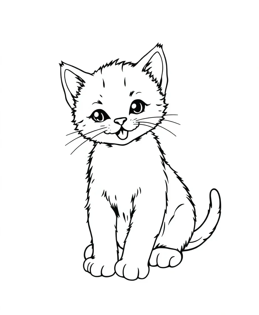 A detailed kitten with fur and playful pose, perfect for coloring